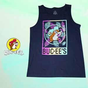 Buc-ee's Tank Top Mens Tropical Neon Graphic Navy Blue Size Medium NEW